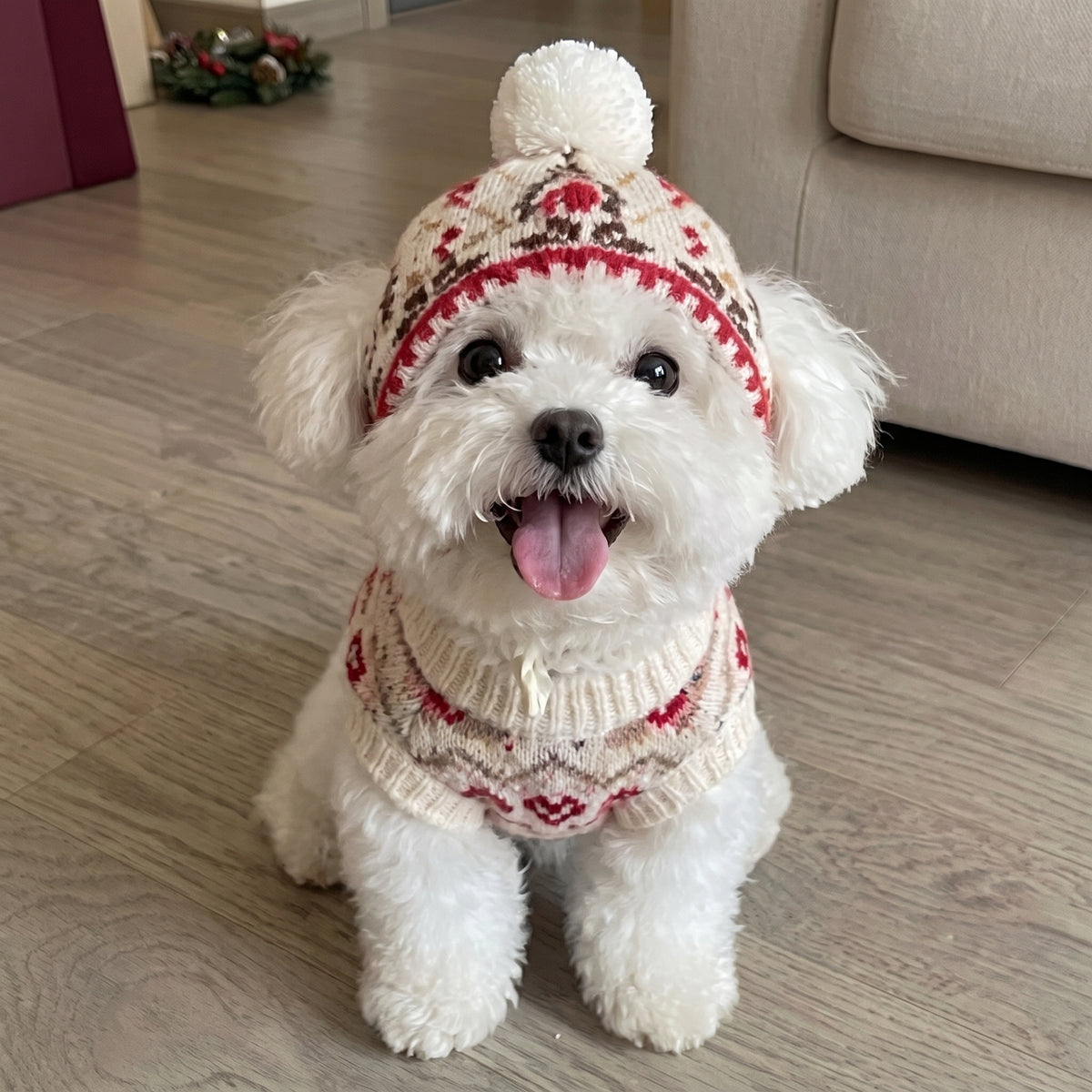 Retro Knit Pet Sweater & Hat Set – Cozy Turtleneck for Dogs & Cats