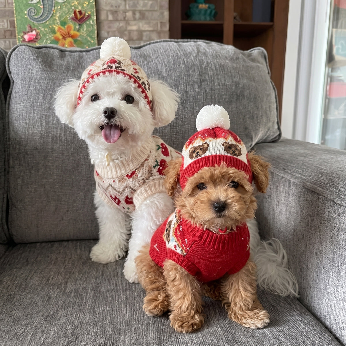 Retro Knit Pet Sweater & Hat Set – Cozy Turtleneck for Dogs & Cats