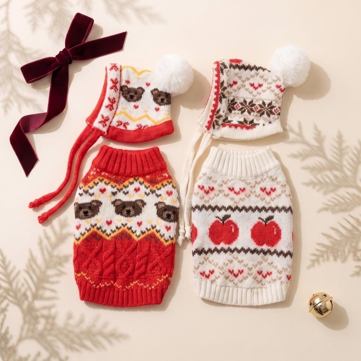 Retro Knit Pet Sweater & Hat Set – Cozy Turtleneck for Dogs & Cats