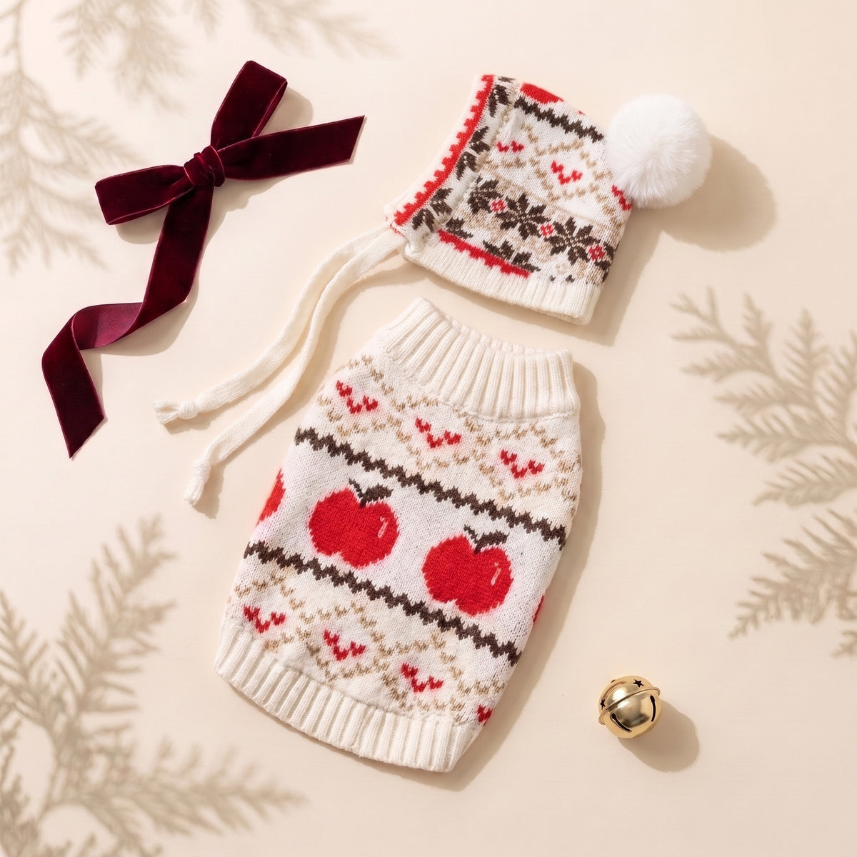 Retro Knit Pet Sweater & Hat Set – Cozy Turtleneck for Dogs & Cats