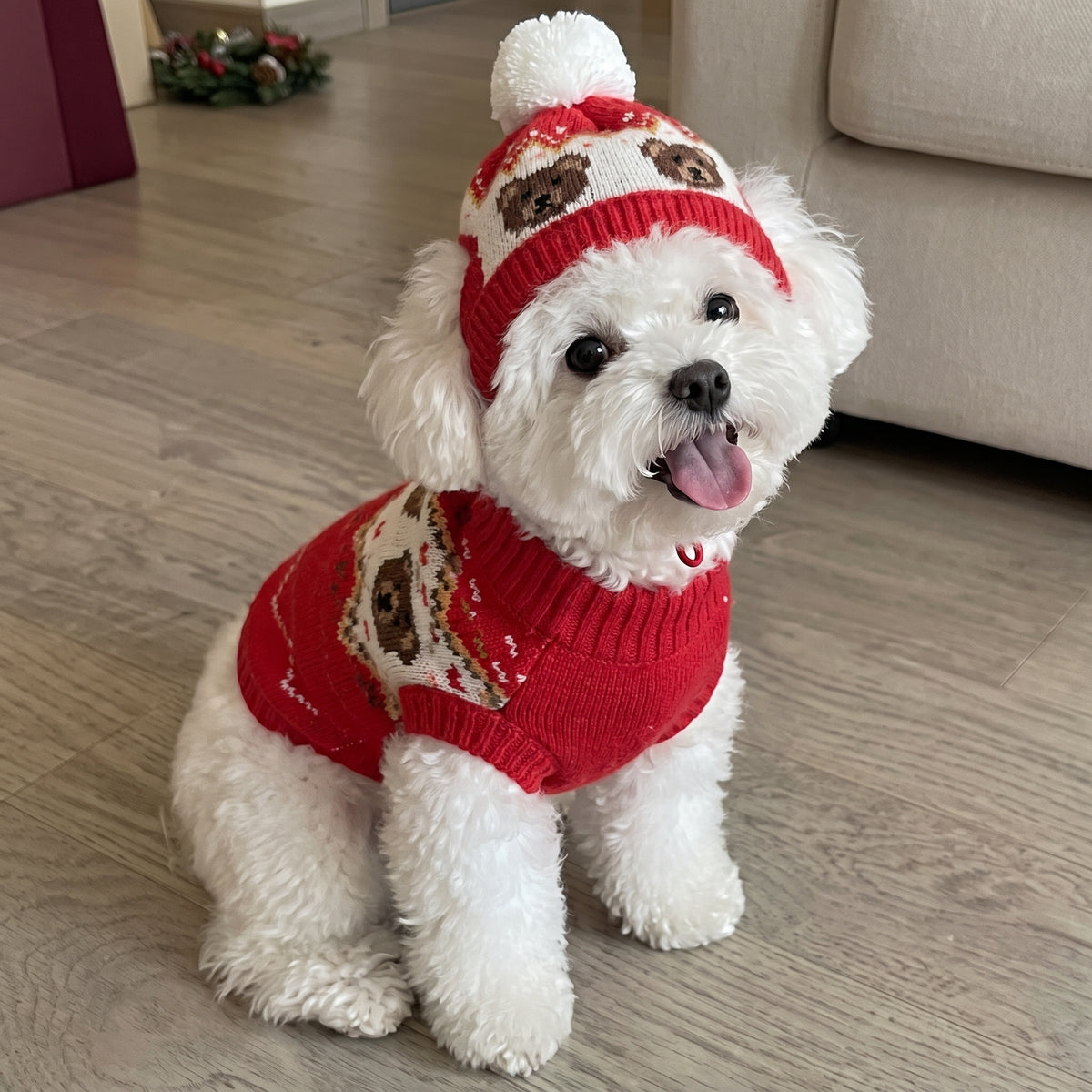 Retro Knit Pet Sweater & Hat Set – Cozy Turtleneck for Dogs & Cats